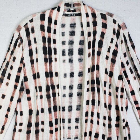 NIC+ZOE Island Time Cardy Abstract Print Linen Open Front Cardigan size L Resort - Picture 3 of 14